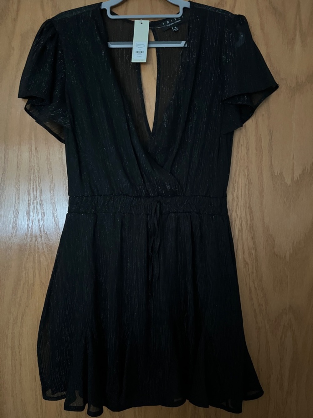 Black Sparkle Flutter Sleeve Dress